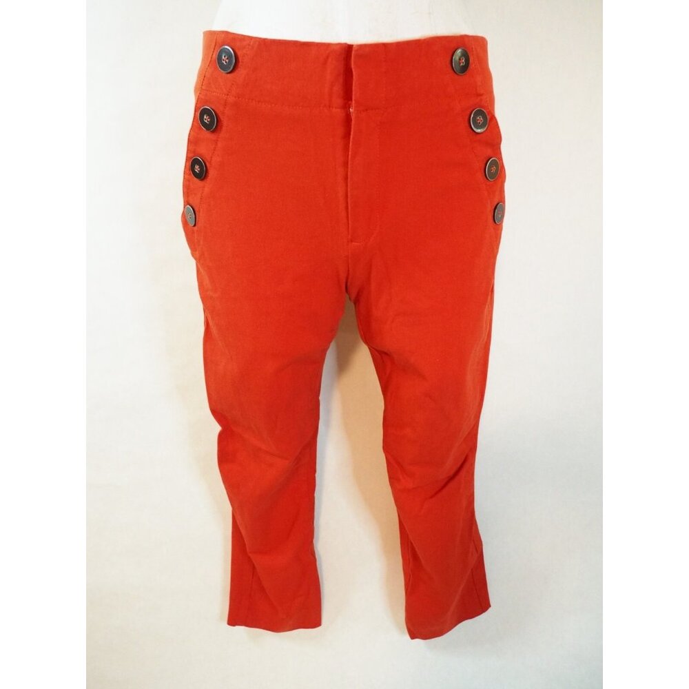 Anthropologie Dark Orange Essential Chino Sailor Button Cropped Pants, Size 4P